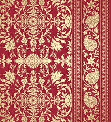 wedding card design, traditional paisley floral pattern , royal India	