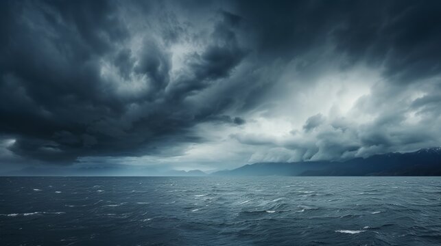 Moody seascape with dramatic stormy clouds