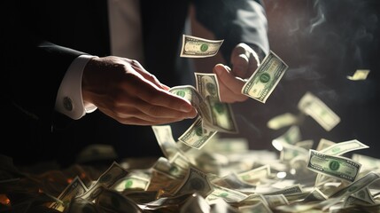 businessman catching dollar banknote