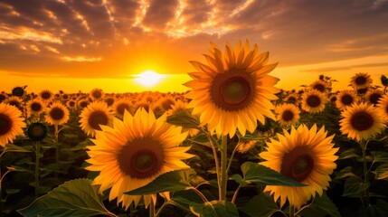 Obraz premium The golden light on a field of sunflowers