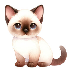 Siamese Cat Watercolor Clipart, Isolated on Transparent Background Elegant Thai Cat Breed Illustration for Cat Lovers