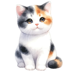 Calico American Shorthair Cat Watercolor Clipart, Isolated on Transparent Background Elegant Feline Breed Illustration for Cat Lovers