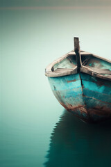 Peaceful Drift: Rustic Red Boat on a Placid Lake