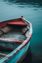 Quietude Afloat: A Single Red Boat on Calm Lake