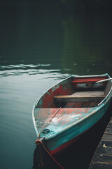 Serene Red Boat on Tranquil Waters
