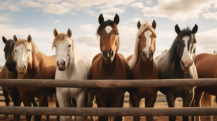 A group of horses in a corral