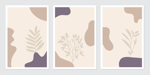 Fototapeta na wymiar poster botanical wall art vector set. Abstract Plant Art design for wall framed prints, canvas prints, poster, home decor