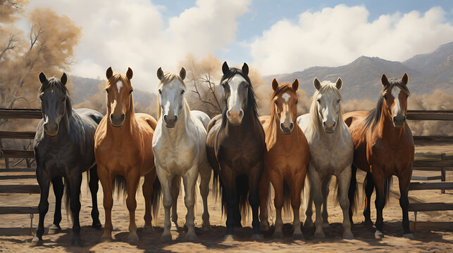 A group of horses in a corral