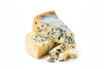 A heap of Gorgonzola blue cheese isolated on white background