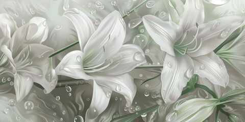 white of flowers with water drops, generative AI