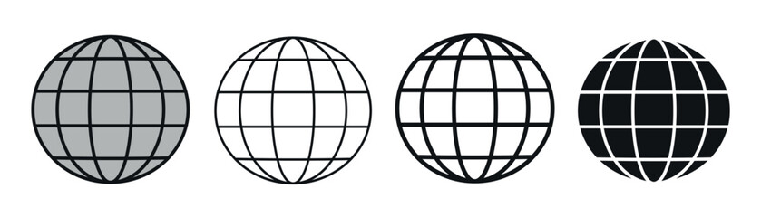 set of globe icon illustration black line, outline 