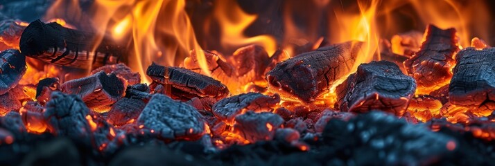 A detailed image of a crackling fire, showing individual embers and flames, ideal for use in safety materials, fireplace advertisements, or survival guides. - obrazy, fototapety, plakaty