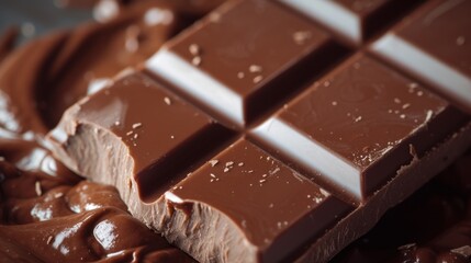 A detailed image of a chocolate bar showing textured surface and melting edges, ideal for culinary...