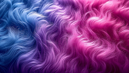 Neon pink and purple fur background fantasy. Abstract purple background texture. Soft skin texture. Modern design. Empty space for text. top view