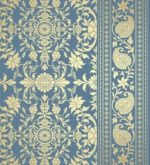 wedding card design, traditional paisley floral pattern , royal India	