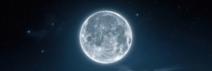 A banner with clear full moon in night sky, ideal for education, backgrounds, or astronomy content.