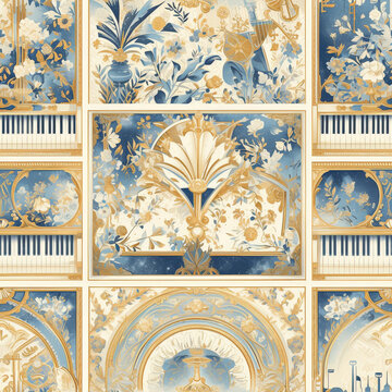 Piano art music Pattern Tile for seamless backgrounds, ai generated