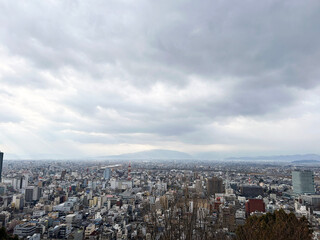 展望台から見る街並みと曇り空