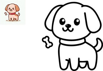 Funny little dog. Coloring book. Educational game for children. Cartoon vector illustration