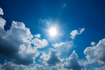 Naklejka na ściany i meble Blue sky with cloud and bright sun. Generative AI