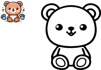 Funny little bear. Copy the picture. Coloring book. Educational game for children. Cartoon vector illustration