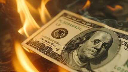 Concept of Financial Crisis with a Hundred Dollar Bill Burning