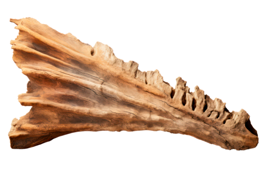 archaeological jaw bone isolated on transparent background, png file