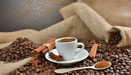 cup of coffee with beans