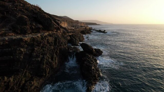 Fuerteventura, Canary islands. Coastline and beach in a tourist town.