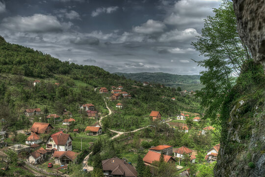 Panoramic view of a small town of Potpece in Serbia