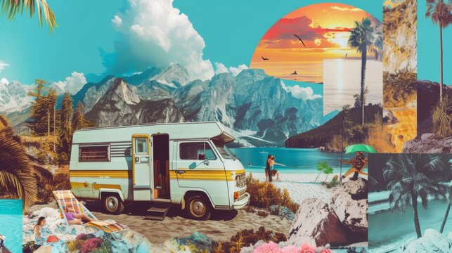 collection of photos documenting summer holidays at the ocean surfing