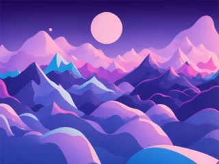 Keuken spatwand met foto Digital illustration captures the majesty of a purple mountain range under a pink moon © Noboru