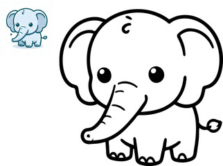 Coloring book for kids. Cheerful elephant character. Vector illustration. Cute cartoon style. Fantasy page for children. Black contour silhouette.