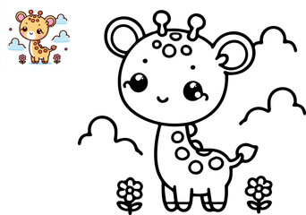 Illustration of cute cartoon giraffe. Vector Illustration