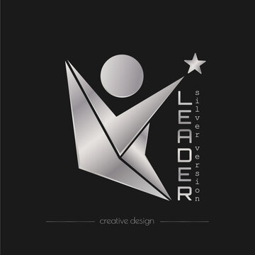 Leader. The silver conceptual logo of a successful person, team, community