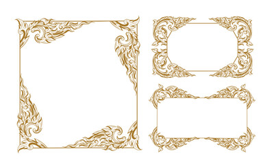 Set fo Line Thai frame vector, Eastern style, Golden outline floral border, decorative adornment for invitations and greeting cards.