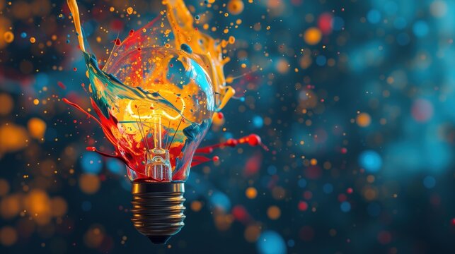 Explosion of Creativity: Light Bulb Bursting with Colorful Paint