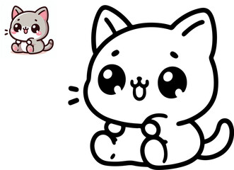 Colorful and black and white pattern for coloring. Illustration of cute kitten. Worksheet for children and adults. Vector image.