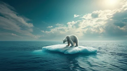 Foto auf Acrylglas Solitary Polar Bear on a Melting Iceberg - Climate Change Concept © Sintrax