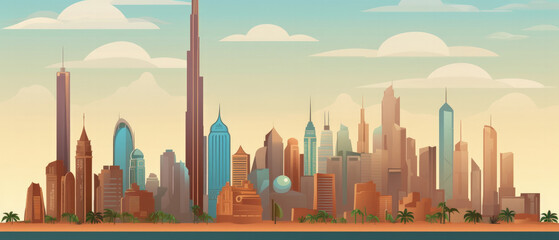 Fototapeta na wymiar United Arab Emirates Landmarks Skyline Silhouette Style, Colorful, Cityscape, Travel and Tourist Attraction
