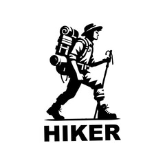 Hiker silhouette icon logo vector illustration.