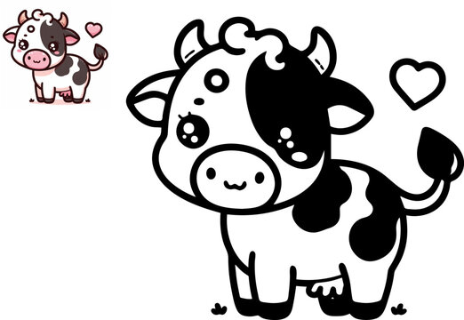 Coloring book cow theme, cartoon vector illustration.