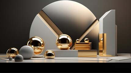 Scene of Deluxe Platform Showcase for Product Display with Shiny Gold and Silver Scheme 3d Rendered, generative ai, 