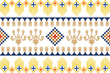 Geometric Floral Ethnic Seamless Pattern with Yellow and Brown Vintage Style. This Seamless Pattern Design for background, illustration, texture, fabric, wallpaper, clothing, carpet, batik, embroidery