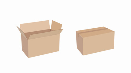 Vector Isolated Set of Carton Boxes, Opened and Closed