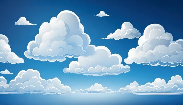 set of white cartoon clouds on a blue background