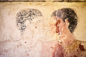 Mural from the Old Kingdom mastaba of the brothers Niankhnmum and Khnumhotep - portrait of the two...
