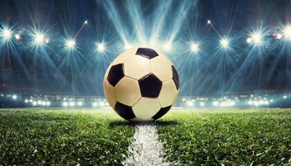 Fototapeta premium tradition soccer ball illuminated by stadium lights