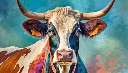 cow head with horns colorful illustration cattle livestock animal muzzle