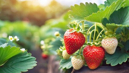 strawberry bush close up garden background with copy space